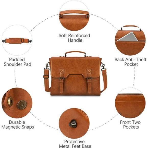 Leather Messenger Bag for Men 15.6 Inch Waterproof Laptop Briefcase Large - Picture 5 of 6